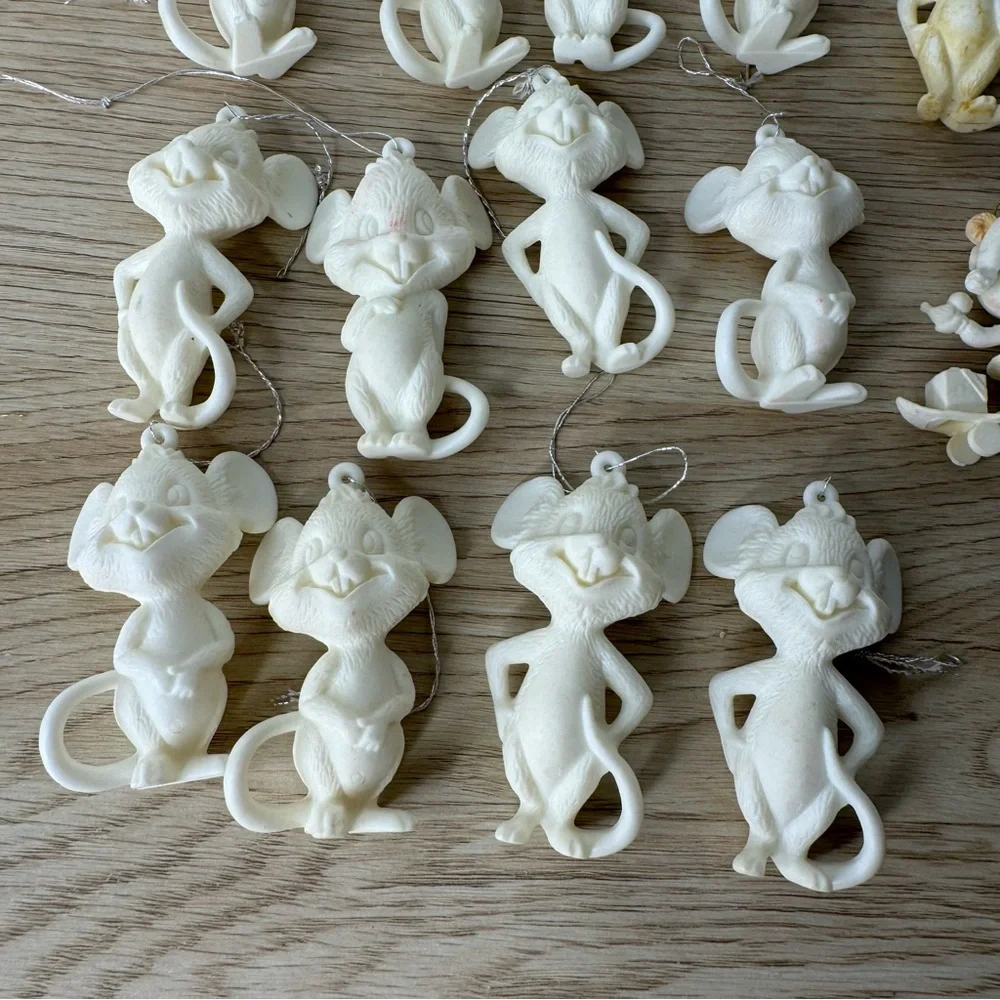 Vintage Christmas Mice Ornaments HONG KONG Plastic Set‎ of 14 Classic Tacky MCM